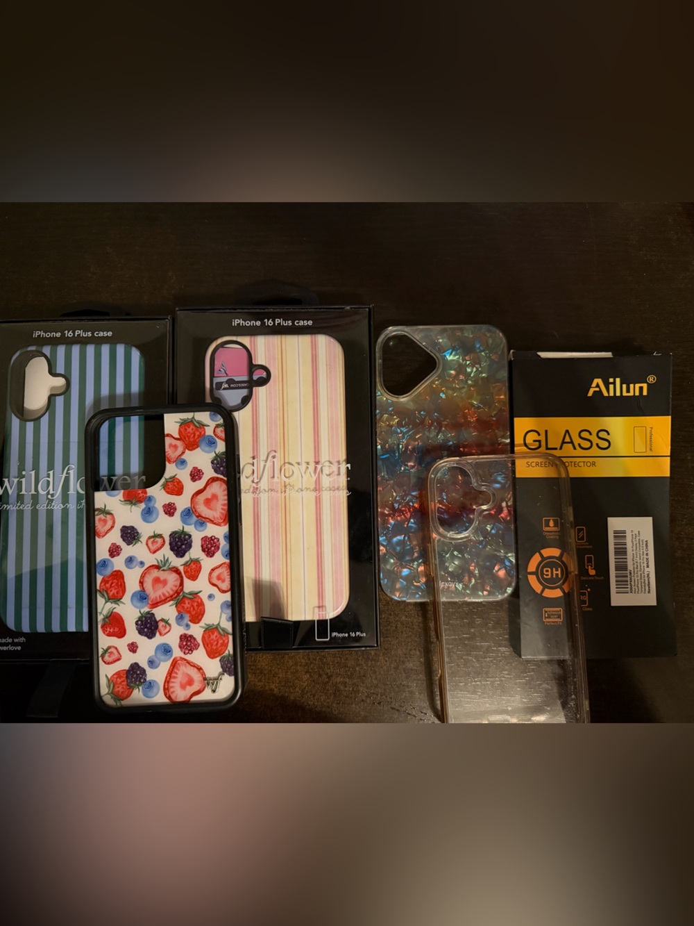 iphone 16 plus stylish phone case lot | 5 cases, 2 screen/camera glass